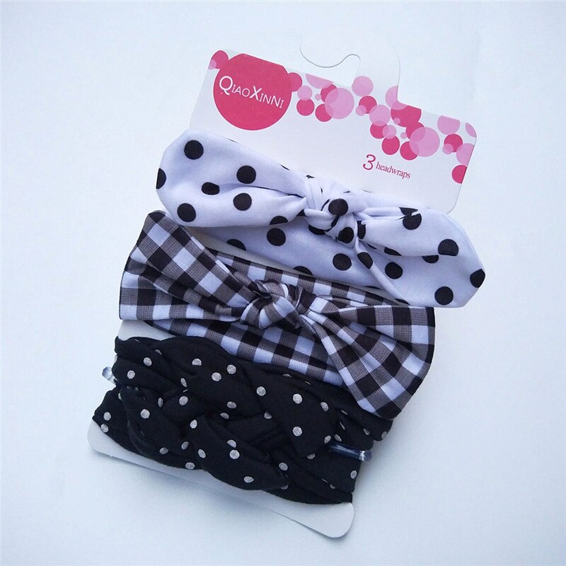 impostato 3 Accessori Capelli Bambina - fascia turbante Orecchie Coniglio Fiocco - Cotone Floreale Elastico: R13T