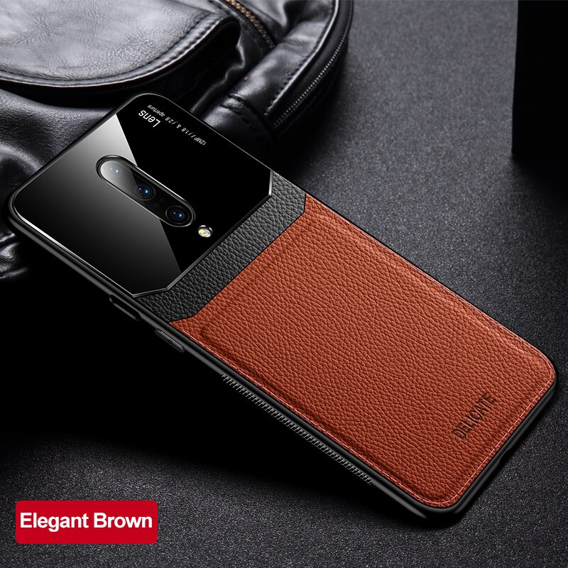 Case For Oneplus 7 Phone Case PU Leather Mirror Plexiglass Silicone Shockproof Bumper For One plus 6 6T 7 Pro Back Cover Coque: Oneplus 7 / Brown