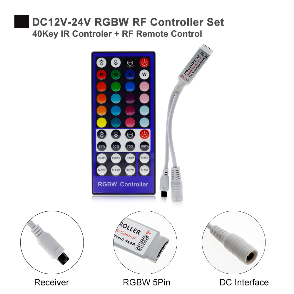 RGBW LED Controller DC12V 40Key IR Afstandsbediening/Bluetooth Controle voor RGBW of RGBWW LED Strip Verlichting.