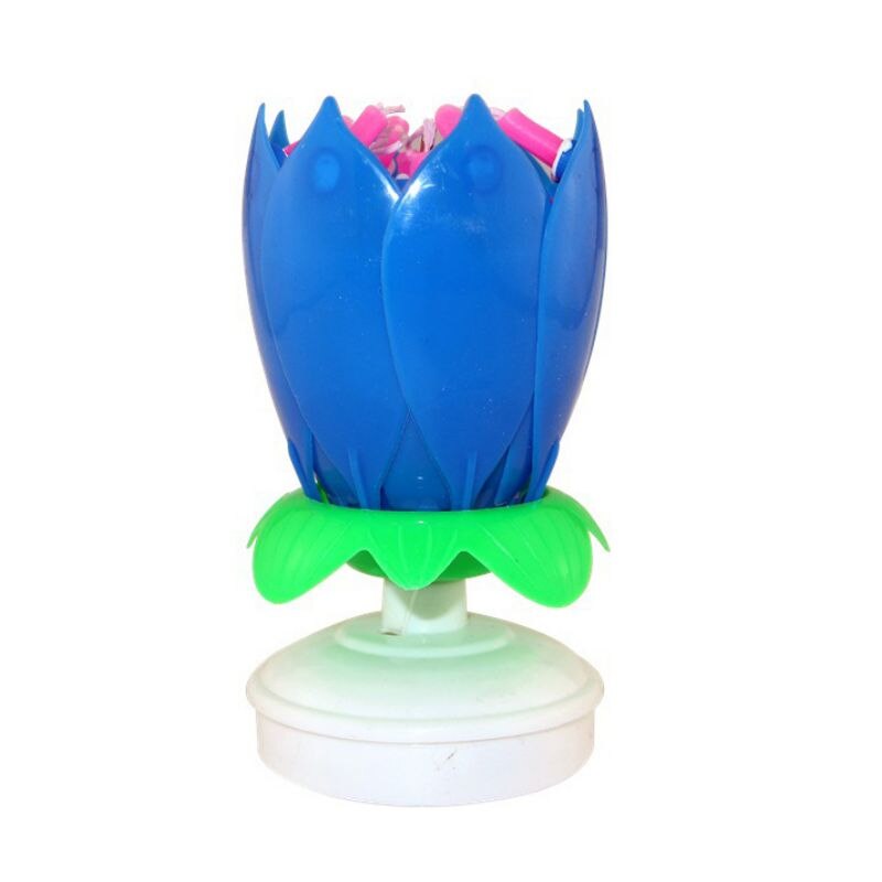 Music Birthday Cake Candles Lotus Flower Festival Decorative Music Party Decor: 14 Candles-Blue