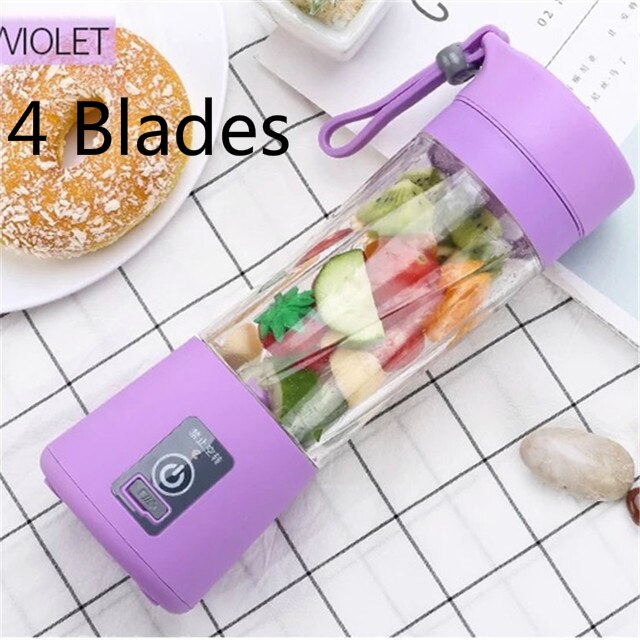 Tragbare Mini Orange Presse Entsafter Tasse Flasche USB Elektrische Obst Zitrus Zitrone Entsafter Milch Rührgerät 380ML Ladung Entsafter: 4 Klingen Violett