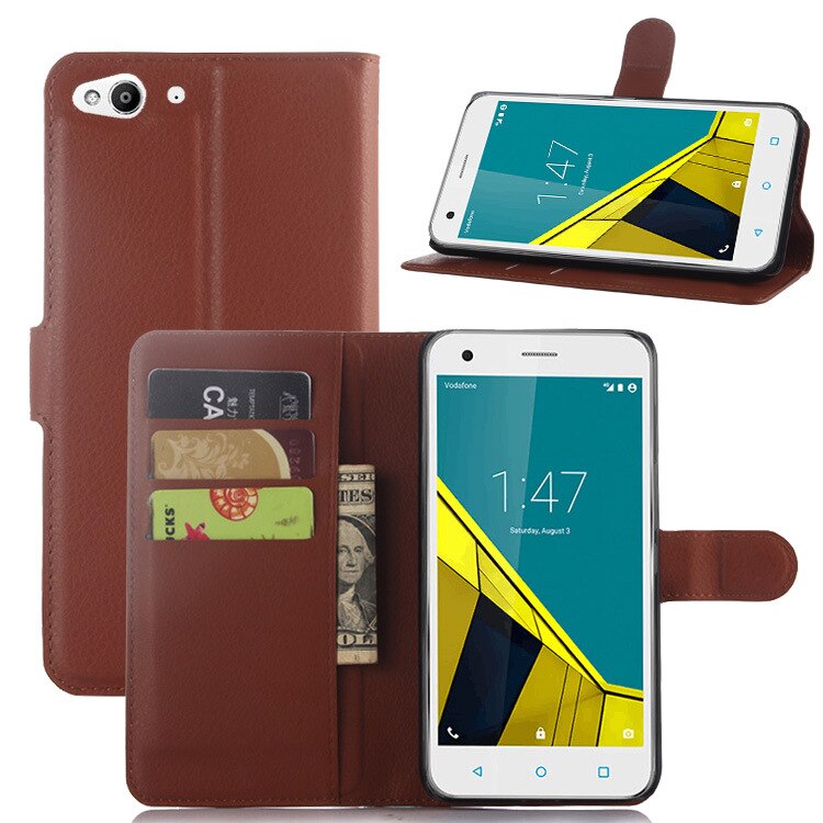 Cartera funda de piel PU abatible para Vodafone Smart ultra 6 caso celular carcasa trasera del teléfono cubierta de soporte de tarjetas Coque Fundas: Brown