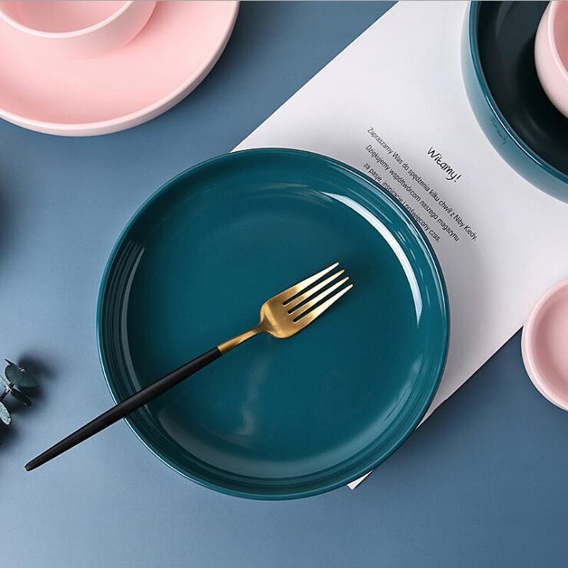 2 Colors Porcelain Dinner Plate Set Ceramic Tableware Food Dishes Rice Salad Noodles Bowl Soup Family Hotel Kitchen Cook Tool