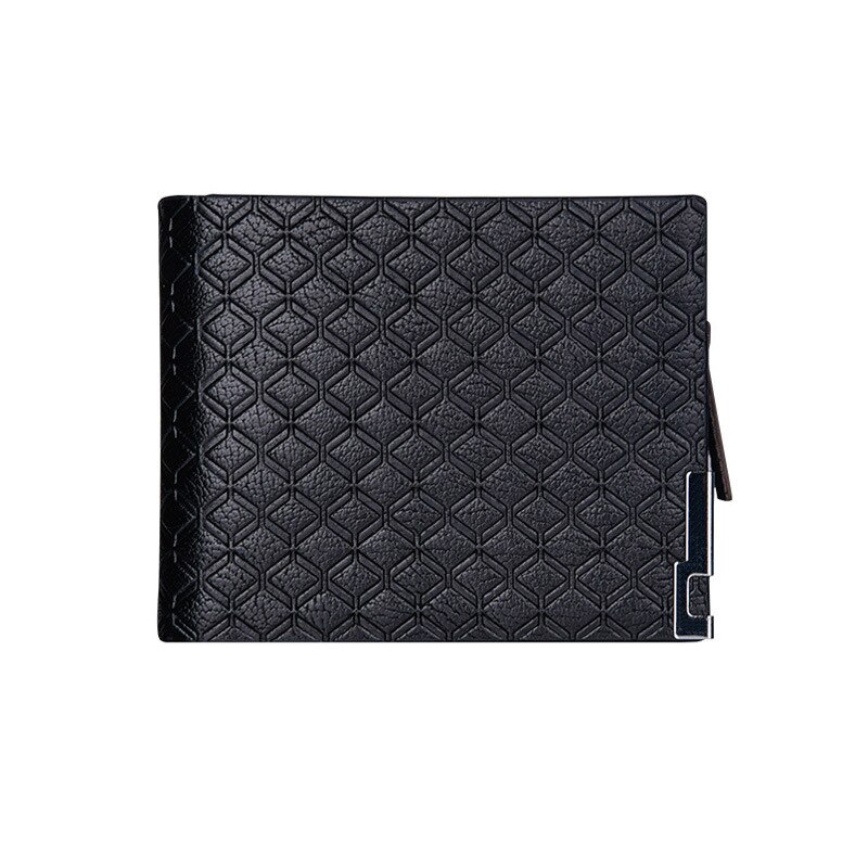 Men's Wallet Multi-card Slot Open Card Bag PU Plaid Short Coin Purse Business Horizontal Square Zipper Wallet: H-Black