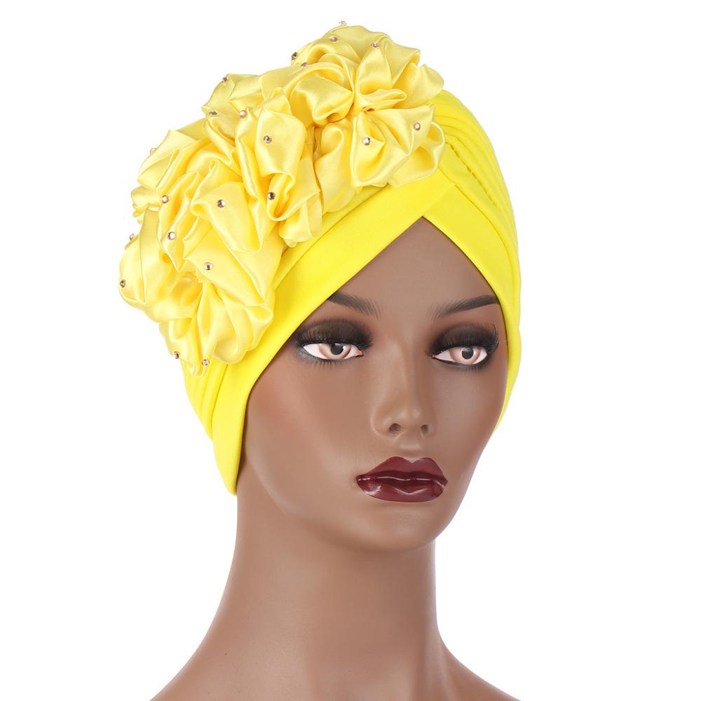 Turban à grandes fleurs pour femmes, couvre-chef, enveloppements de tête, Hijabs intérieurs musulmans, Bonnet, chapeau africain et indien,: 2