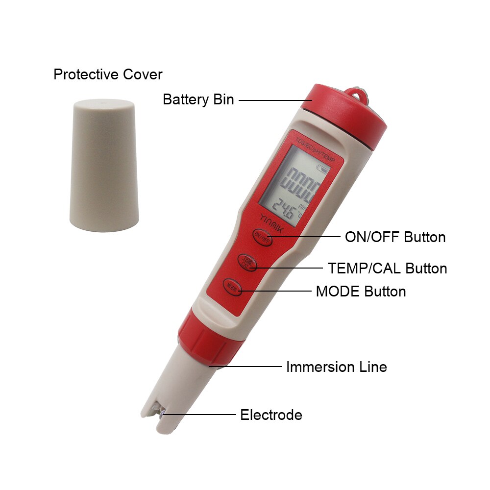 PH EC TDS TEMP Meter 4 in 1 Portable Pen PH Meter TDS EC Tester Thermometer Measuring Tools Water Purity Analyzer