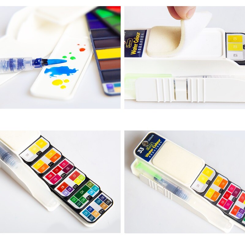 XIUP-Kit de pintura de acuarela sólida portátil en forma de abanico, paleta de pinturas superiores con pincel, suministro de Arte Artístico , H6151
