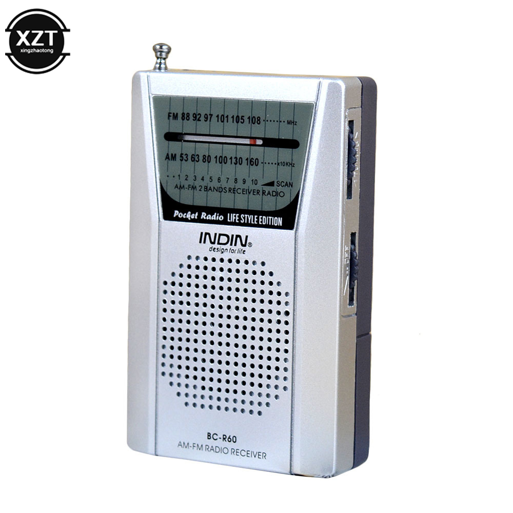 BC-R60 Pocket Radio Telescopic Antenna Mini AM/FM 2-Band Radio World Receiver 88-108MHz with Speaker 3.5mm Earphone Jack
