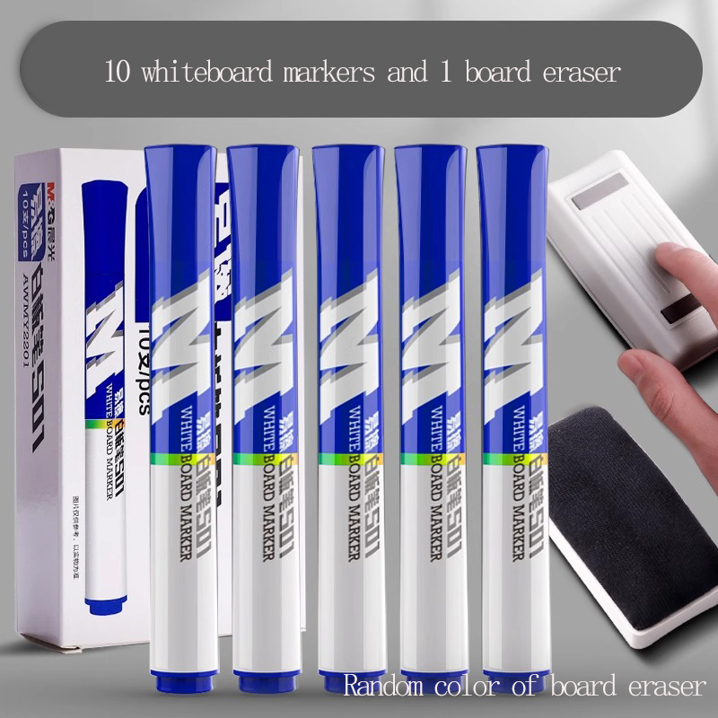 M&G uitwisbare whiteboard-markeerset - zwart/blauw/rood met whiteboard-gum Leraar en kantoor uitwisbare marker: Blauw