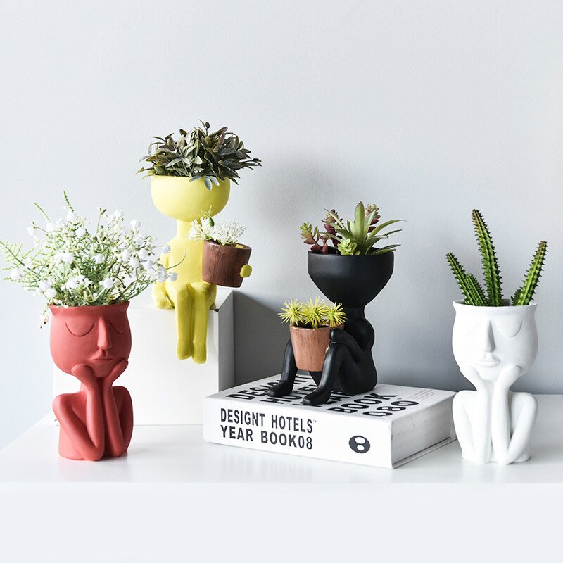 Abstract Human Face Flower Pot Home Desktop Vase Garden House decoration Character Portrait Flower Pot Resin Succulent Plant Pot
