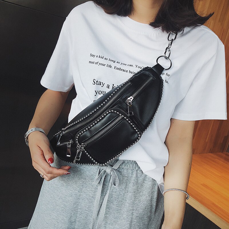 Tas dames stijl schoudertas klinknagel pu sling bag dames sport heuptas