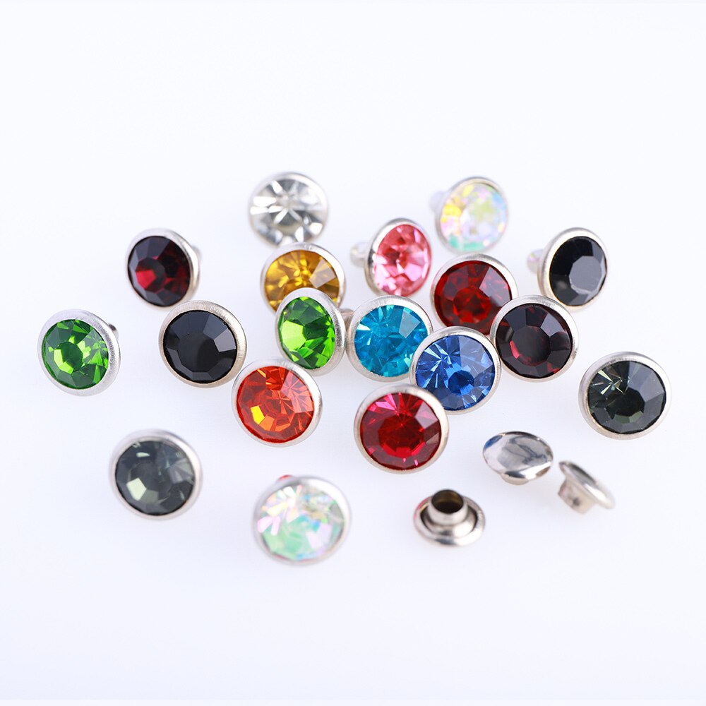 Juego de tachuelas de diamantes de imitación para manualidades, juego de tachuelas de Cristal AB de 6/8mm para manualidades, bolsa de ropa, broca de cuero, 100