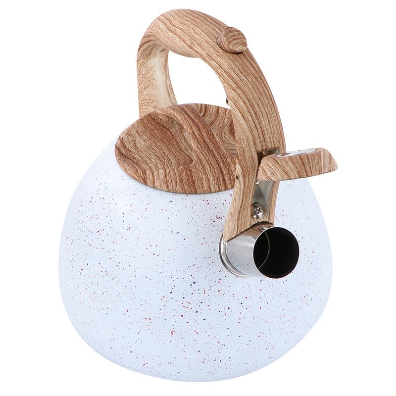 3L Antico Bollito Teiera di Acqua Bollitore in Acciaio Inox Manico in Legno Fondo Piatto Fischio Bollitore Bollente Bollitore per il Tè