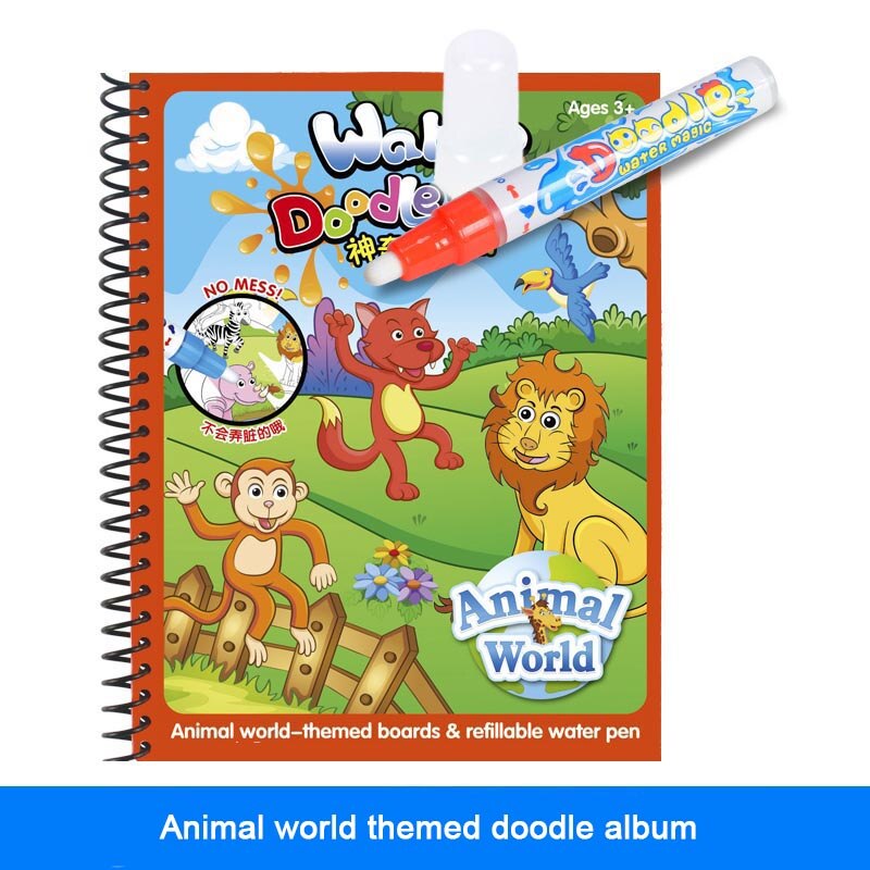 Disegno Album Giocattoli Del Fumetto Vernice Learning Libro Libro di Doodle Album di Pittura Acqua Riciclabile Colorazione Notebook Ricaricabile Penna Cartone: Animal World