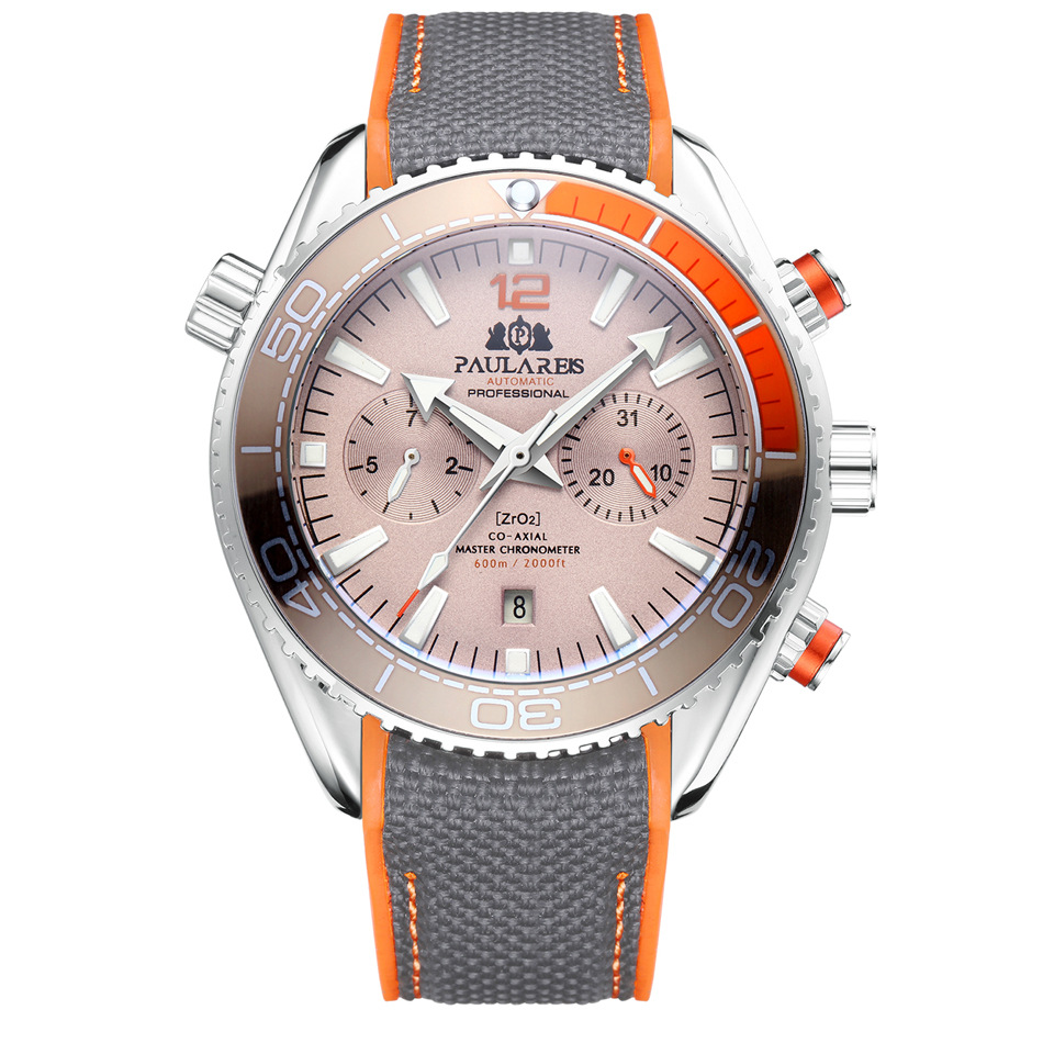 PAULAREIS P, reloj mecánico automático de lujo para hombre, correa de goma, resistente al agua, fecha luminosa, relojes de para hombre: Rosa