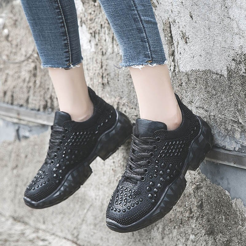 bling bling sneakers women rhinestone shoes platform sport shoes woman sport running shoes for women jogging: black / 7