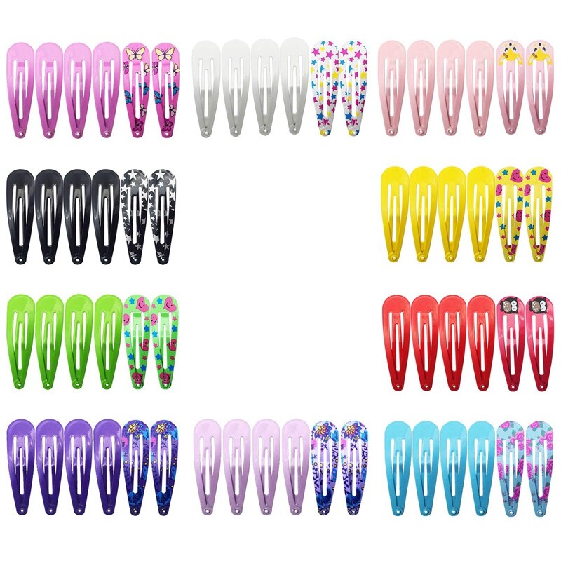 Pinces à cheveux pour filles 100 pièces pas de glissement métal Snap pinces à cheveux bandes pour enfants adolescents femmes mignon bonbons couleur dessin animé épingles à cheveux