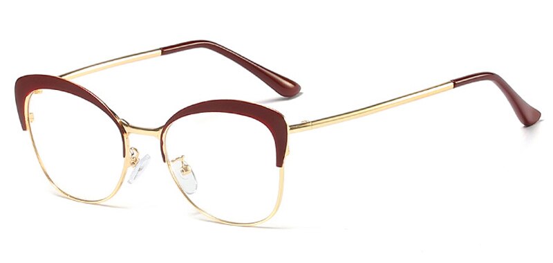 Kachawoo heldere lenzen kattenoog brilmonturen dames roze metaal goud sterkte bril bijziendheid retro stijl dames: Goudrood frame