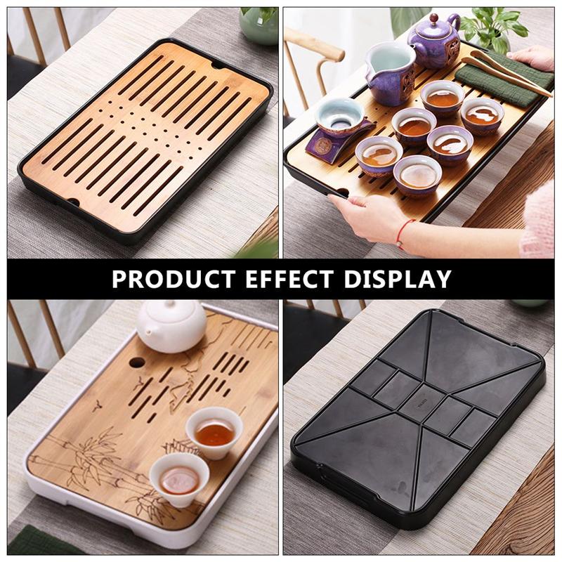 1Pc Double Layers Teacup Drain Plastic Tray Home Solid Wood Square Drain Tray