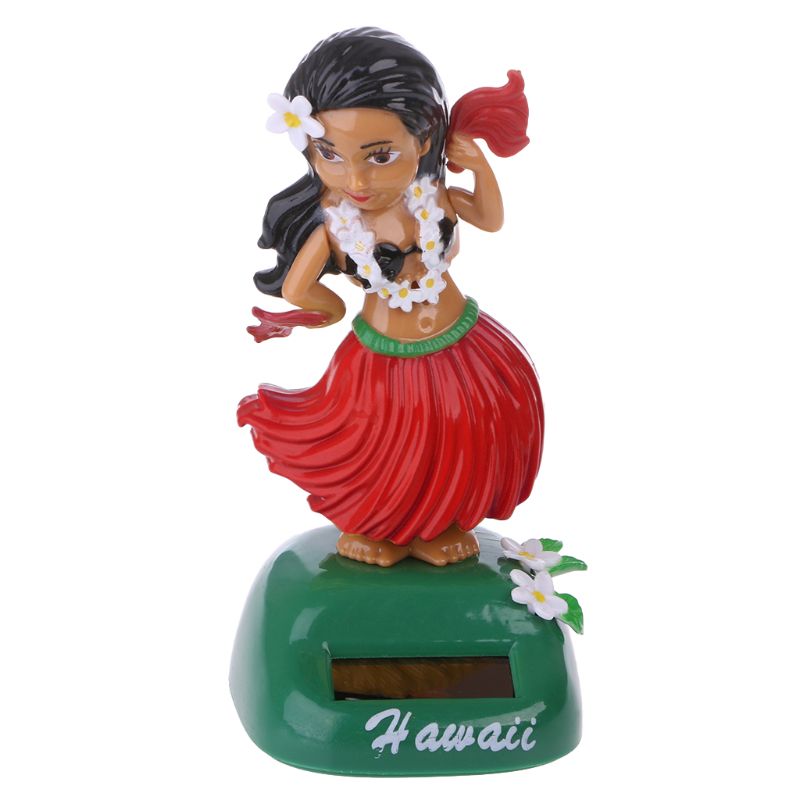 Adornos de coche para niña hawaiana, juguete con cabeza móvil, funciona con energía Solar, Interior X6HF, 1 ud.: Rojo