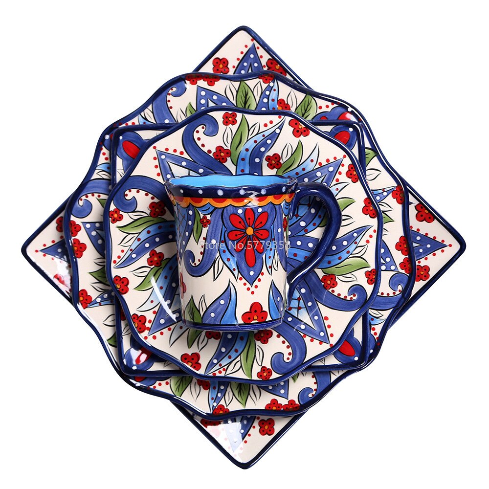 European Ceramic Tableware Set A Hand-painted Large Western Steak with A Side Plate and A Square Plate of Cutlery