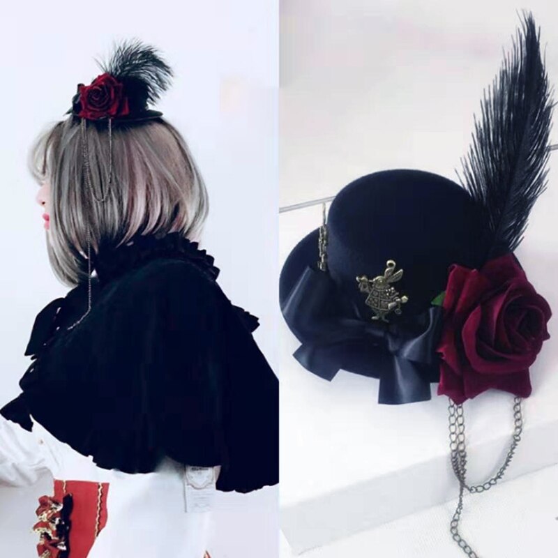 Rose Bloem Konijn Vintage Gothic Little Top Hoed Donkere Lolita Little Top Hoed Haarspeld Retro Accessoires