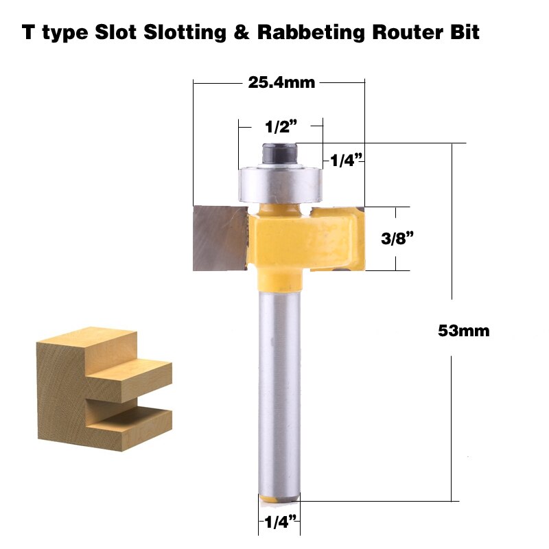 1 st 1/4 "Schacht T type lagers hout frees Industriële Grade Rabbeting Bit houtbewerking tool frezen voor hout: 8NO