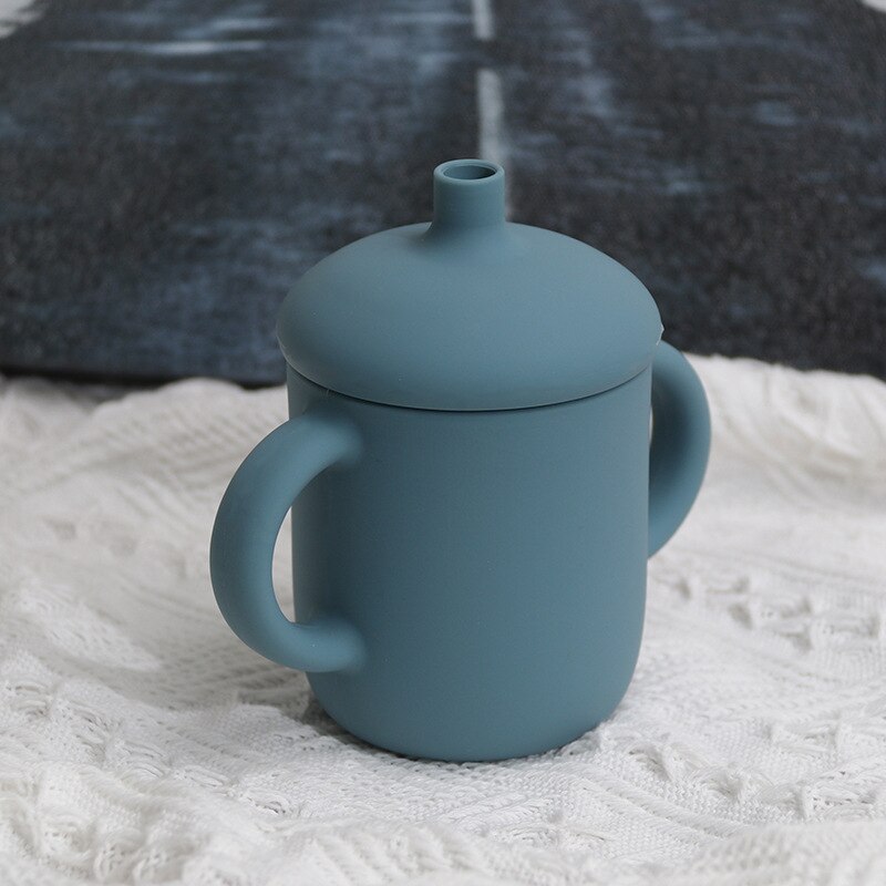 Baby Leren Drinken Cup Kinderen Siliconen Strokop Lekvrije Cup Stro Cup Baby Training Stro Cup: Smoky blue