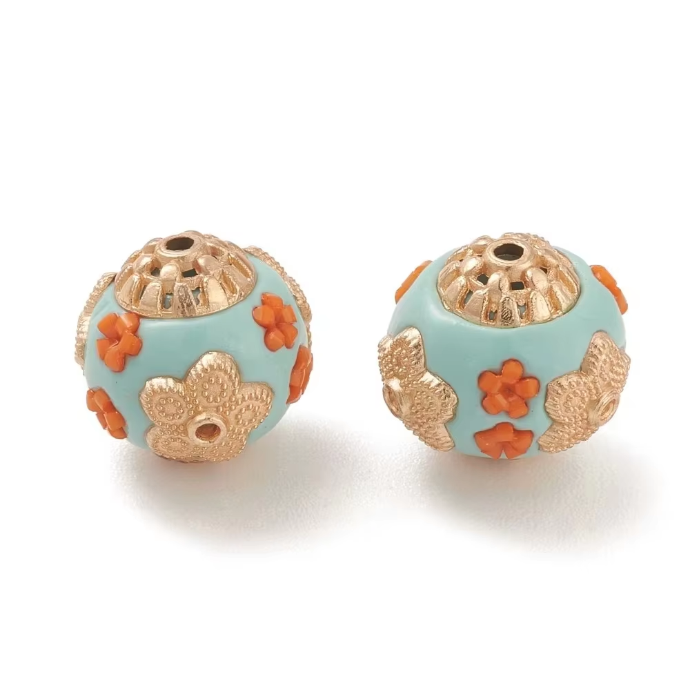 Perles indonésiennes faites à la main avec perle de fleur, résultats en alliage, résine pour bijoux à bricoler soi-même, fournitures d'artisanat exécutif, 5 pièces: CAMEL