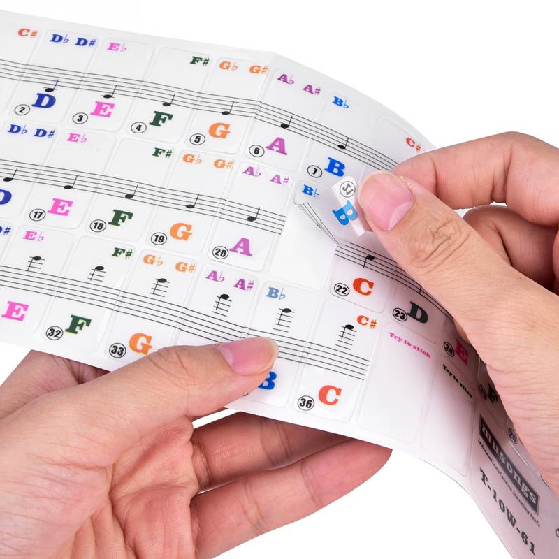 Transparent Piano Keyboard Sticker Set 61 Key Electronic Keyboard Piano Sticker Multicolor Piano Stave Note Sticker for Beginner