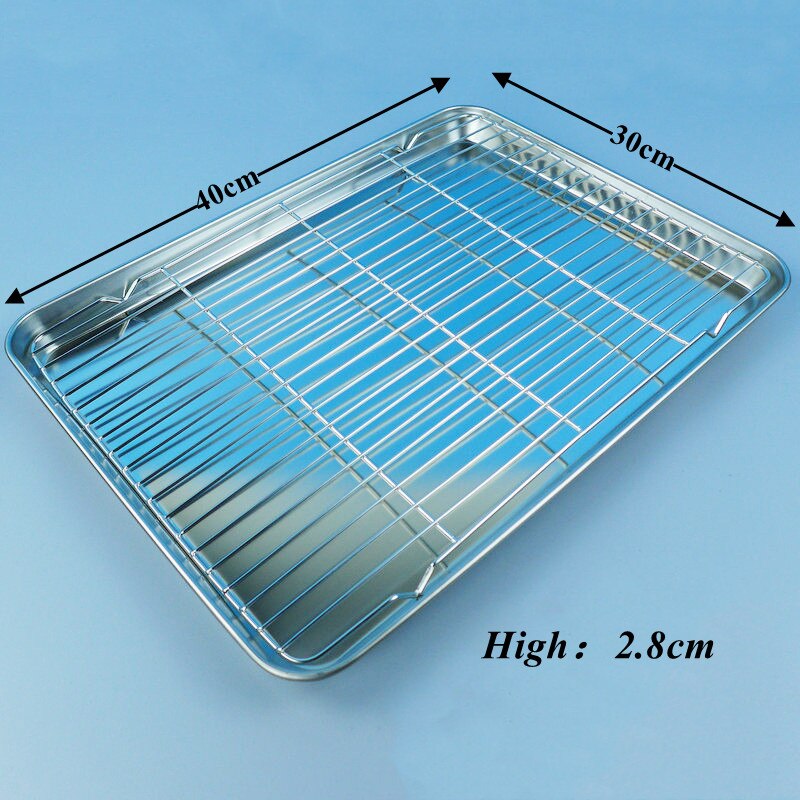 Stainless Steel Rectangle Plate with Net Rack Restaurant Fish BBQ Fried Chicken Cooling Serving Plate Skewers Seafood Tableware: Silver-40cm
