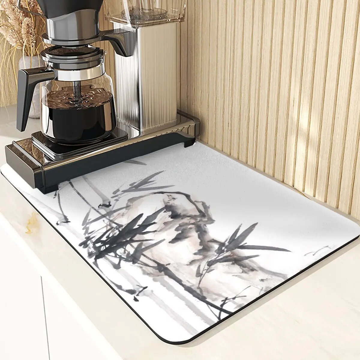 Chinese Stijl Absorberende Droogmat Voor Keuken Placemats Voor Tafel Gootsteen Diatomeeënaarde Mat Plant Patroon Siliconen Afwasmatten: L / Clear