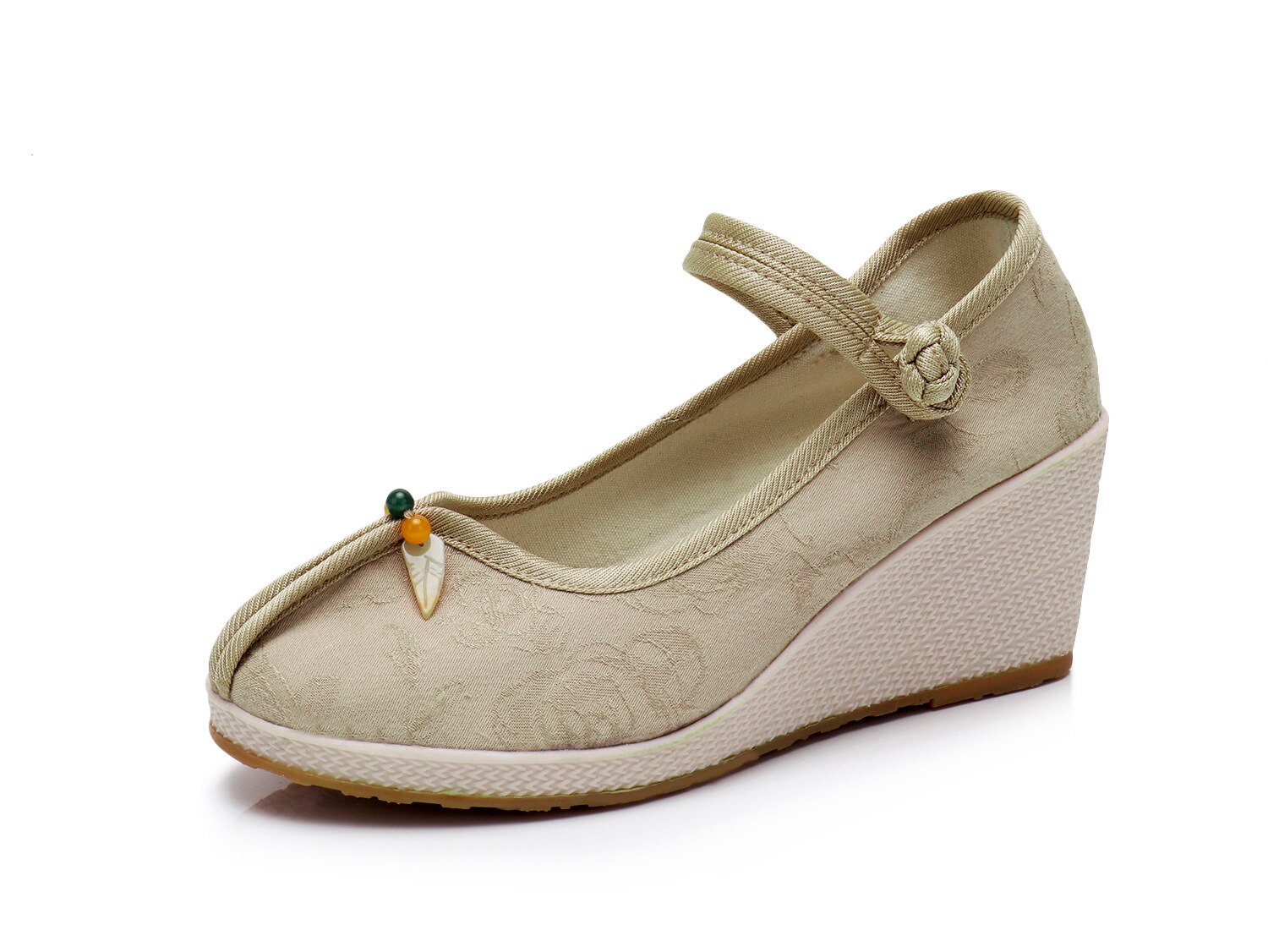 frühling Sommer Frau Schuhe Jahrgang Blumen Stickerei Schuhe Frauen Chinesische Alte Peking lässig Tuch Tanzen Schuhe T1-08: Beige / 5