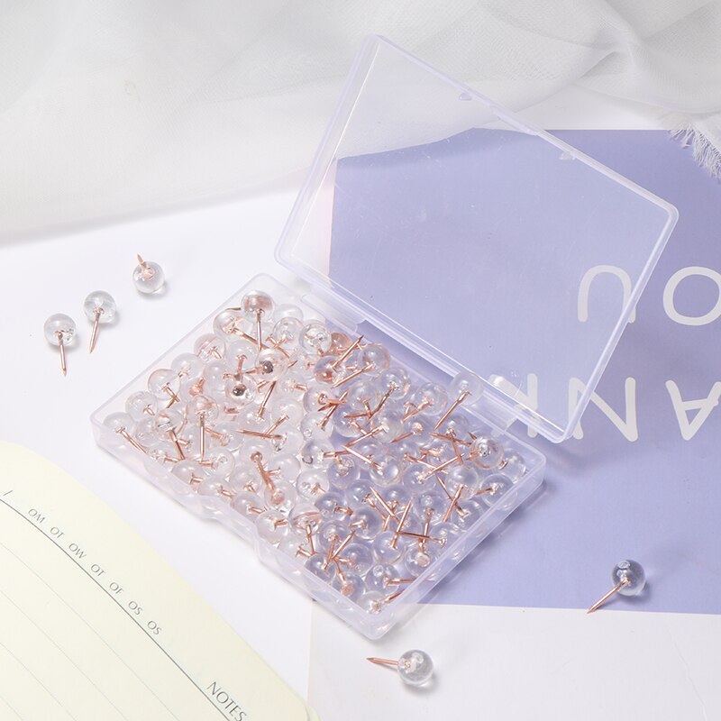 100pcs/box Acrylic Metal Push Pins Map Tacks Acrylic Head with Steel Point Cork Board Safety Art Craft Thumbtack Office School