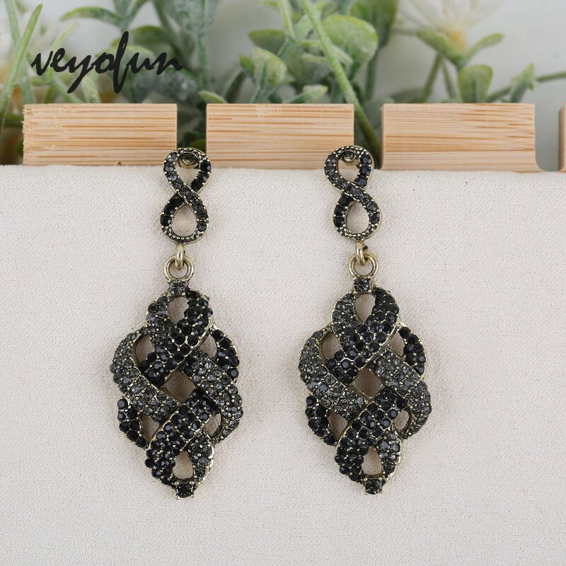 Veyofun alta qualidade cristal strass gota brincos vintage oco festa balançar brincos jóias para a mulher presente novo atacado