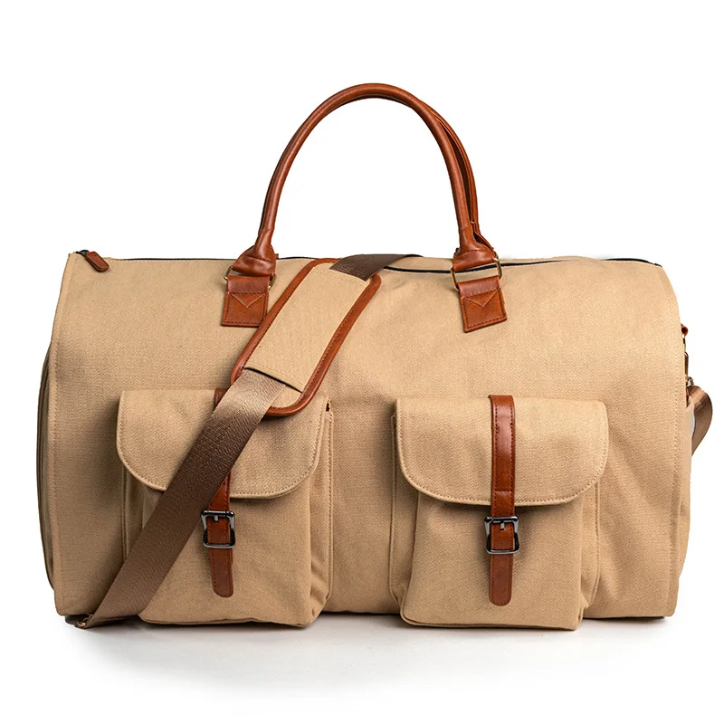 Bolso de viaje plegable para mujer, práctico bolso de mano para ropa, bolso de lona grande de cuero PU, bolso de viaje de negocios para mujer: Verde militar