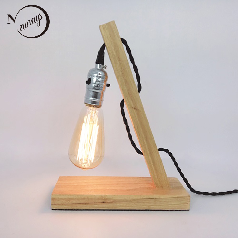 Loft Industriële Knop switch vintage natuur houten basis tafellamp E27 licht moderne bureaulamp voor studie woonkamer werkkamer