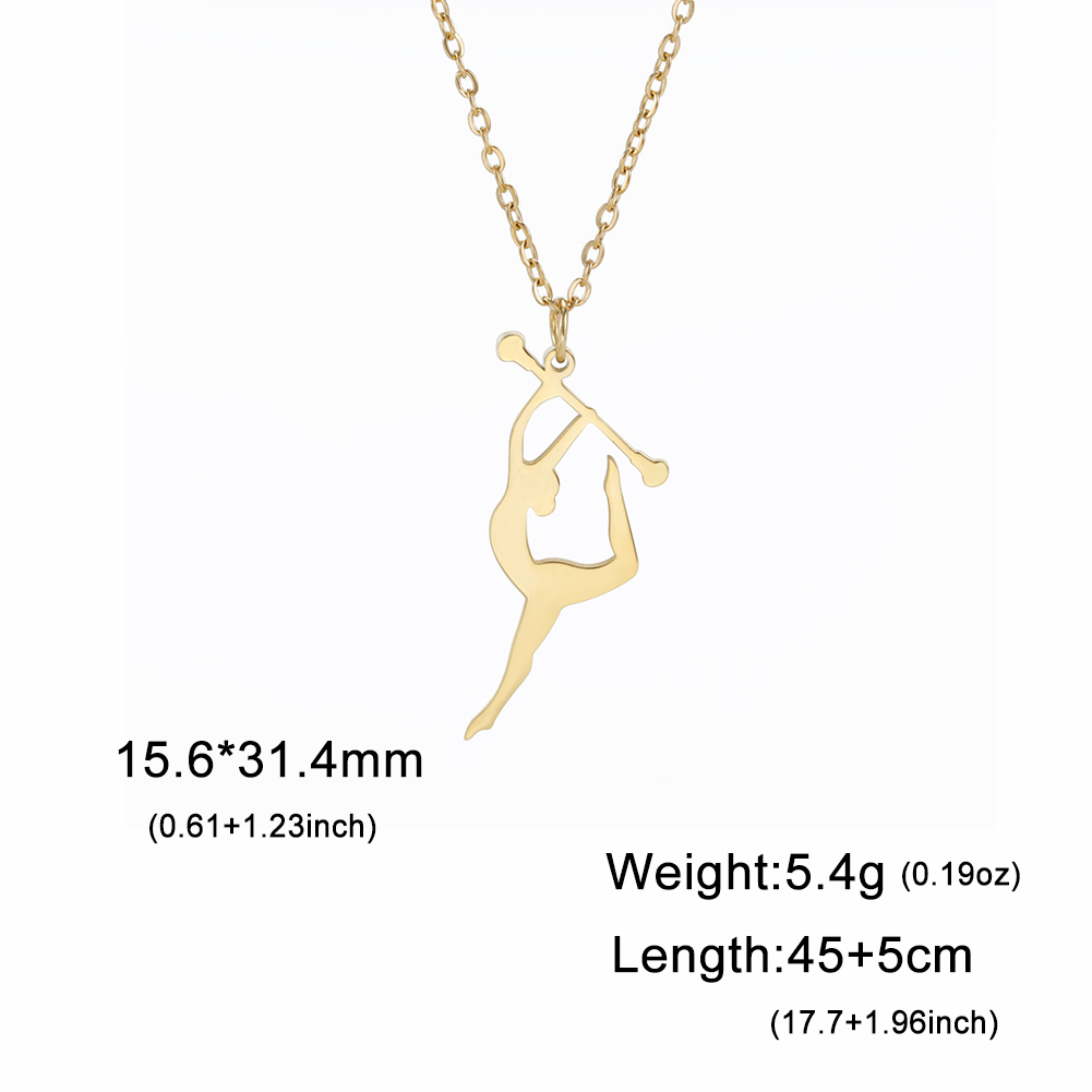 Teamer Gymnastics Necklace for Women Girls Sports Pendant Stainless Steel Jewelry Dancer Gymnast Birthday: RED-BROWN