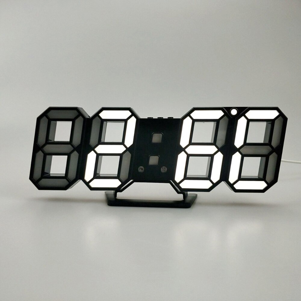 Digital ur 3d alarm bordplade ciffer til skrivebordshylde ledet abs plast: Sort hvid