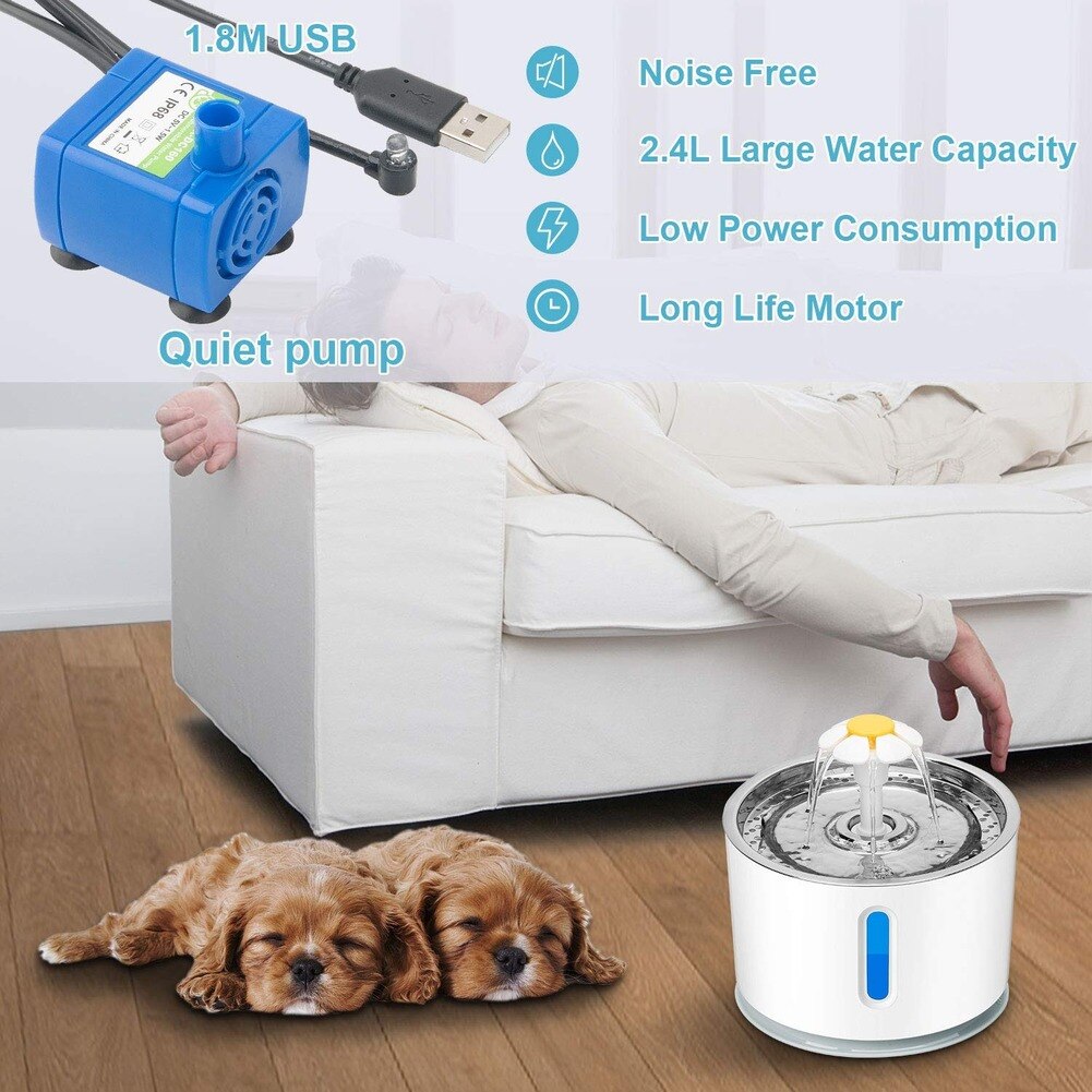 Automatic Water Fountainer Pet Cat Dispenser USB LED 2.4L Ultra Quiet Dog Drinking Bowl Drinker Feeder Bowl Pet Drinking Feed