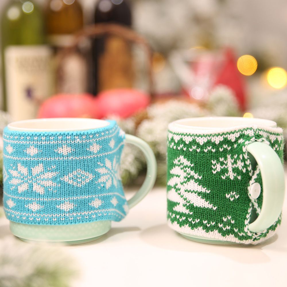 Tasse à café en laine tricotée, 1 pièce, ensemble confortable, pour le thé, en tricot Jacquard, bouteille en céramique, sac à manches en verre, verres, de fête