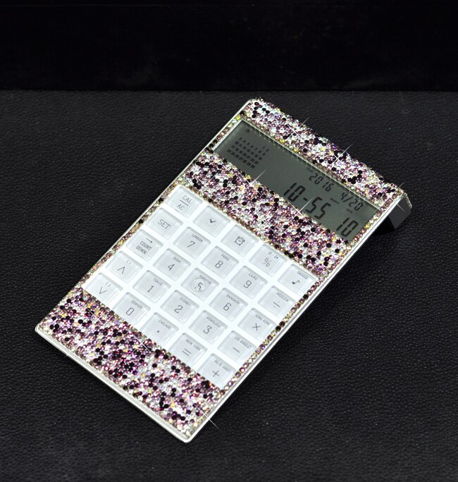 Ultra-tynd indlagt diamant kontor elektronisk lommeregner stemme multifunktion skinnende desktop bærbar skærm bærbar: Blomme