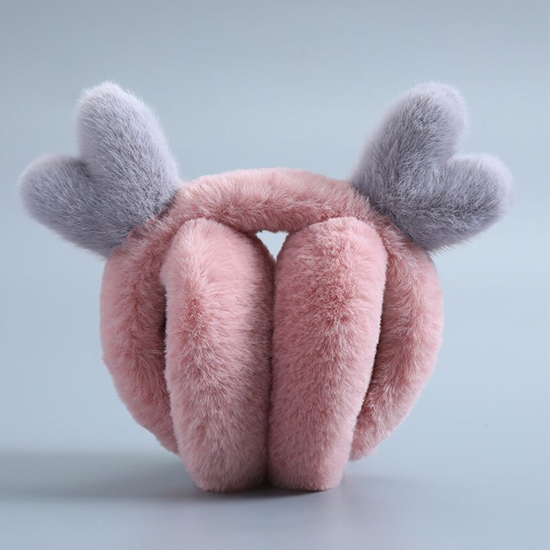 Soft Plush Ear Warmer Winter Warm Earmuffs for Women Men Solid Color Earflap Outdoor Cold Protection Ear-Muffs Ear Cover: leather pink