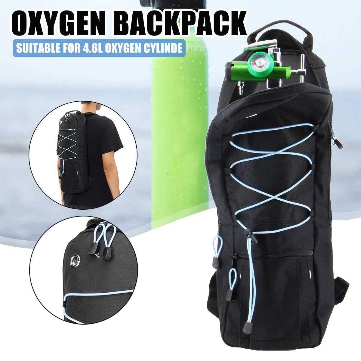 Botella de oxígeno, bolsa cilíndrica para paciente, bolsa portátil, mochila tanque negro oxígeno, bolsas, bolsa de cilindro de oxígeno, 55*20,9 cm