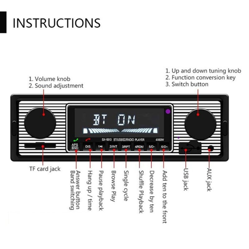 US Bluetooth Auto radio radio receiver Vintage Car Bluetooth Radio MP3 Player Stereo USB/AUX Classic Stereo Audio FM