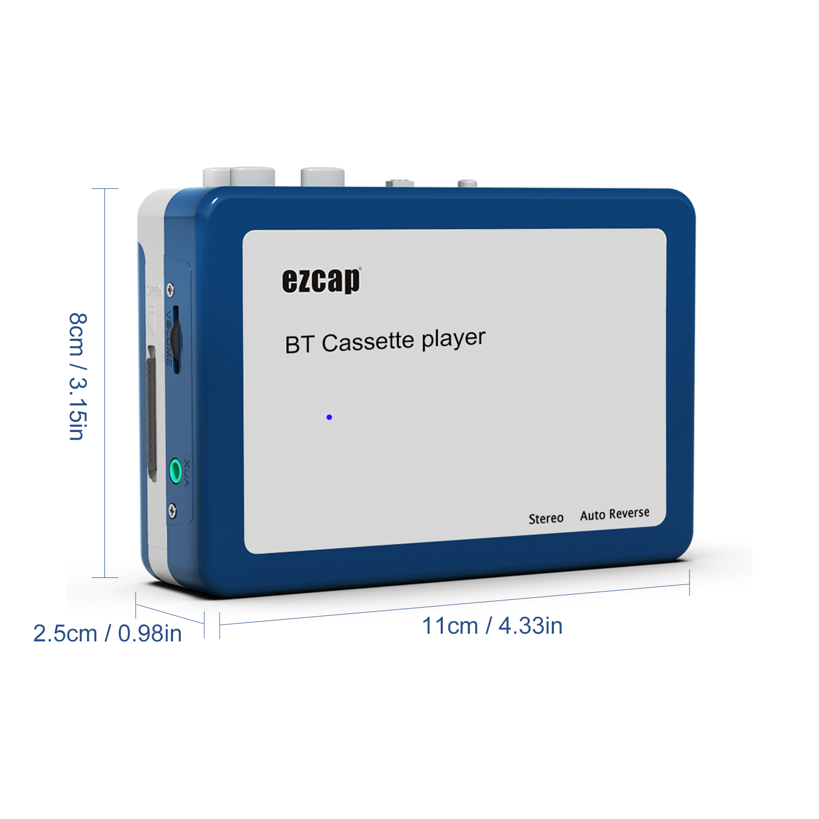 Ezcap215 bt leitor de cassetes portátil bt 4.2 leitor de fita 5 botões de controle estéreo l/r auto reverso fita de áudio com fones de ouvido