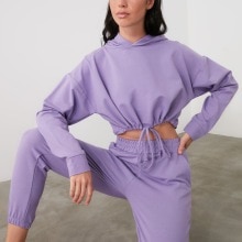 Trendyol Crop Hooded Knitted Tracksuit Set TWOAW21EM0020: Lilac / L