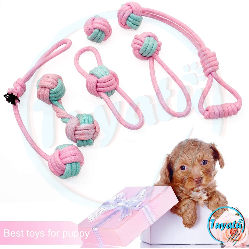 6 paquetes de cuerda de algodón perro de juguete del animal doméstico juguete de perro pequeño limpios los dientes de perro pelota para masticar juguete para perros pequeños perros cachorro interactivo Durable