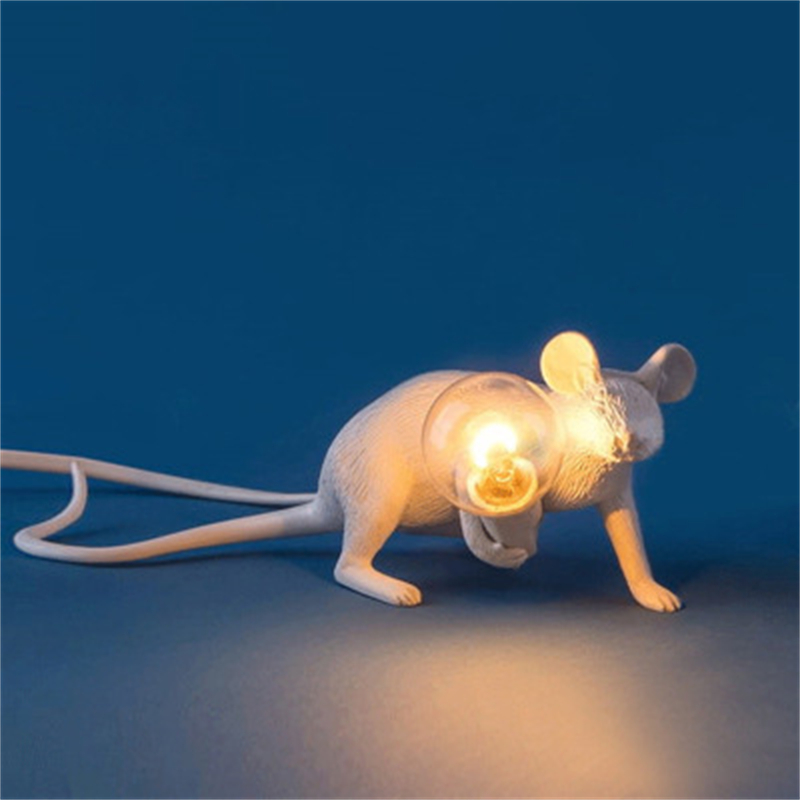 Luces de mesa LED modernas, luces LED de noche de resina con animales, rata, gato, ardilla, lámparas de mesa para ratón, decoración del hogar, lámpara de escritorio, accesorios de iluminación: Verde