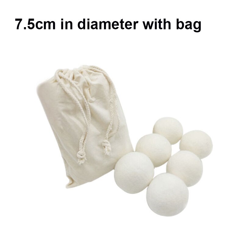 6Pcs/Lot Natural Tumble Dryer Ball Wool Dryer Ball Reusable Clothes Drying Laundry Clean Ball Laundry Fabric Softener Ball: 7.5cm with bag